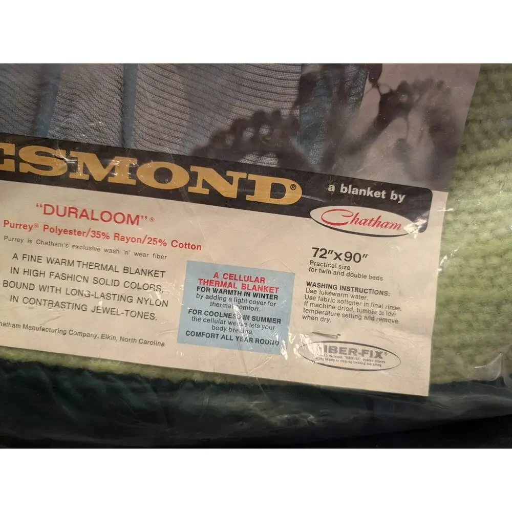 Vintage Esmond by Chatham Green Waffle Blanket Satin Trim NEW! 72x90